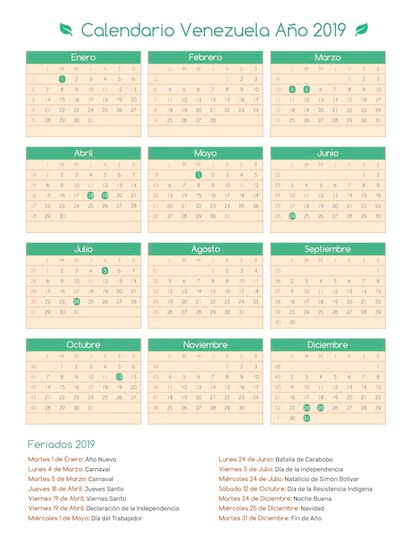 calendario-venezuela-dias-feriados-bancarios-2019