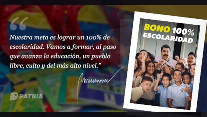 el bono 100% escolaridad se entrega a las jefas y jefes de hogares de la patria que tengan niño en edad escolar