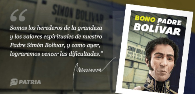 El bono padre bolivar del carnet de la patria tiene un monto de Bs. 1.000.000, y la La fecha de entrega del bono estará comprendida entre los días 24 al 31 de julio de 2020.